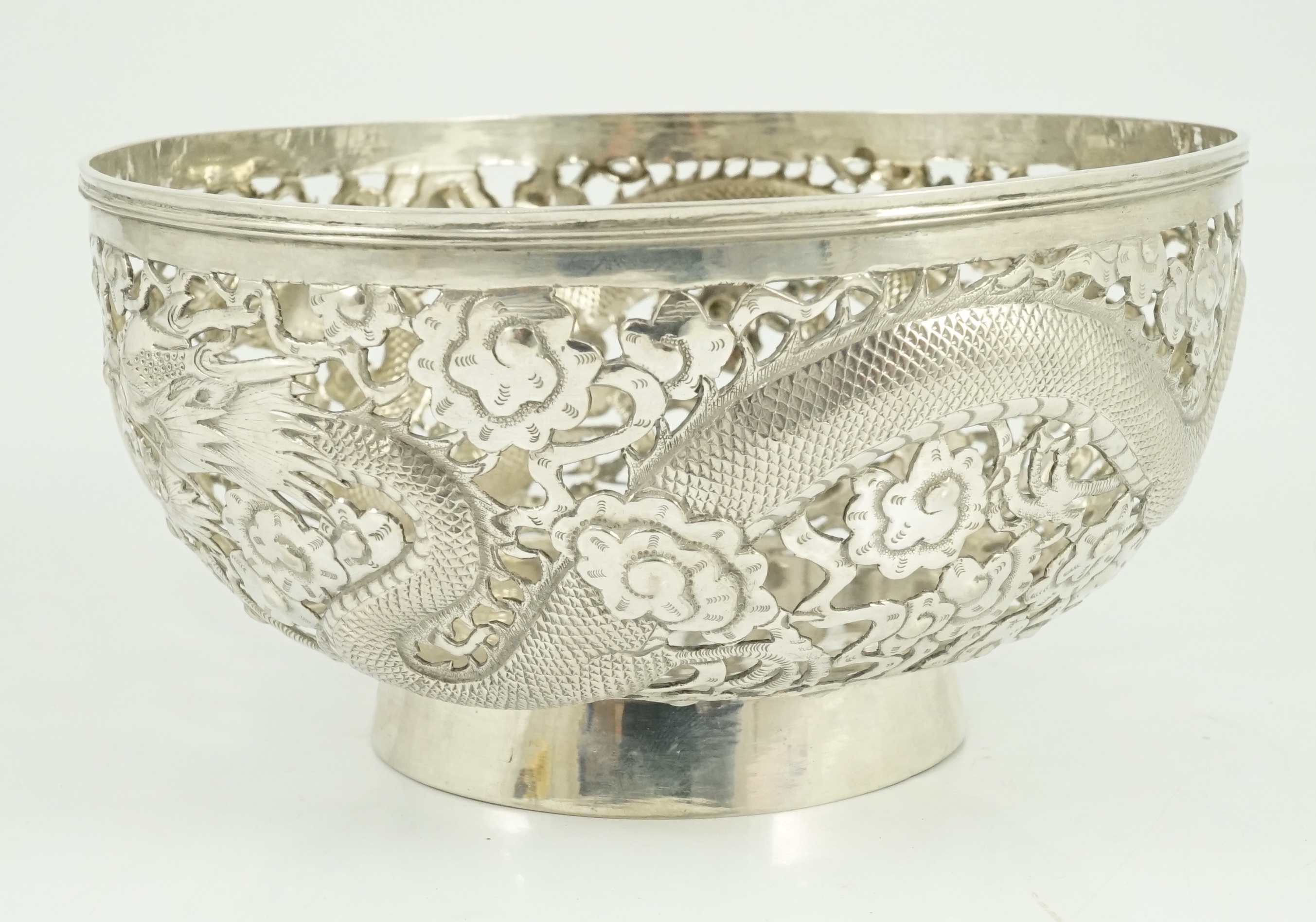 An early 20th century Chinese pierced silver circular bowl